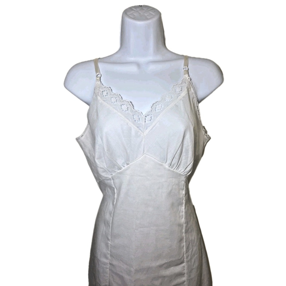 Vtg 1984 White Chemise Slip Dress Cotton Blend Swiss Eyelet Lace Sears Size 36 M